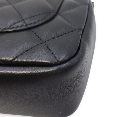 Quilted CC Square Mini Black Flap Bag with Pearl Chain in Lambskin, Gold hardware