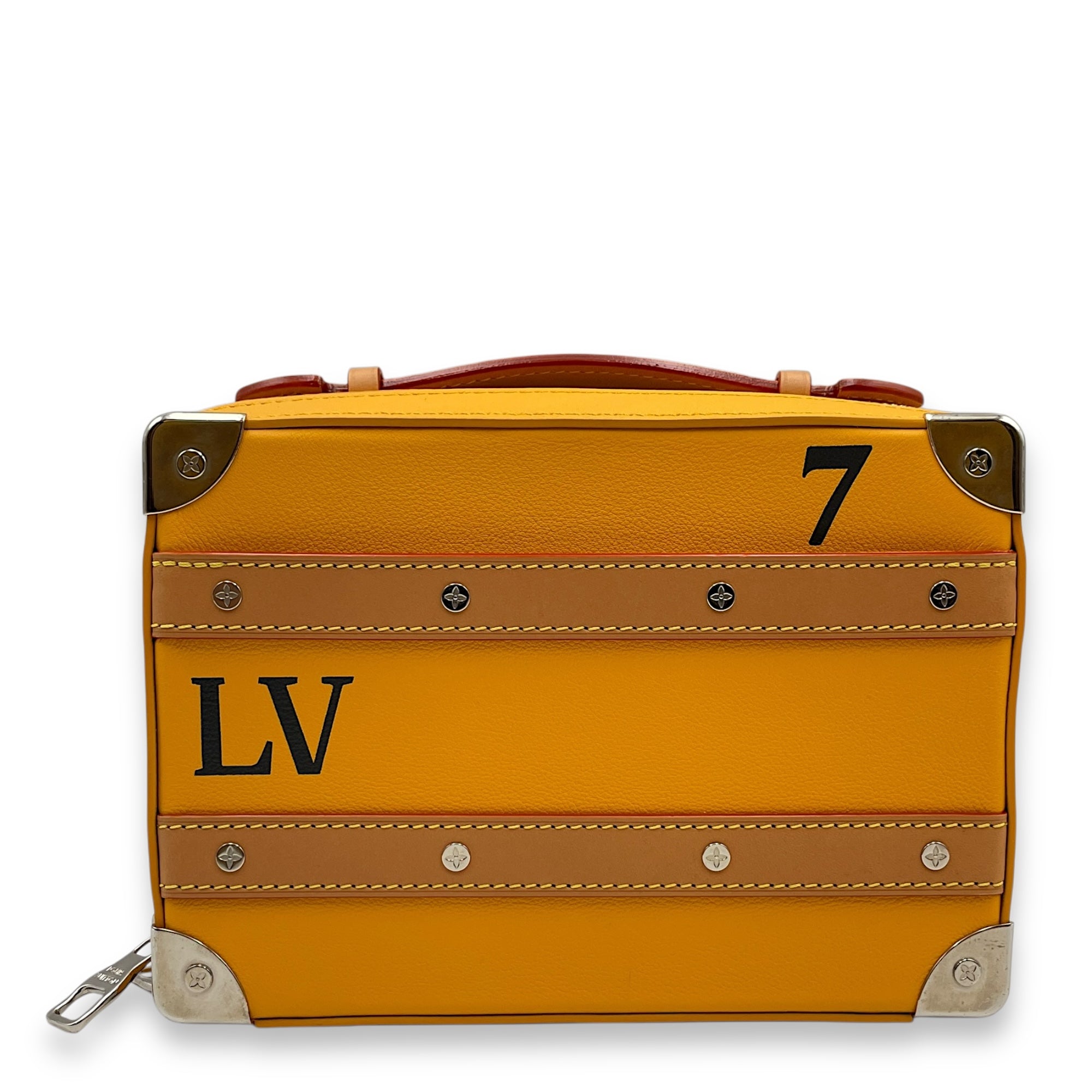 Virgil Handle Saffron Soft Trunk in Calfskin, Silver hardware