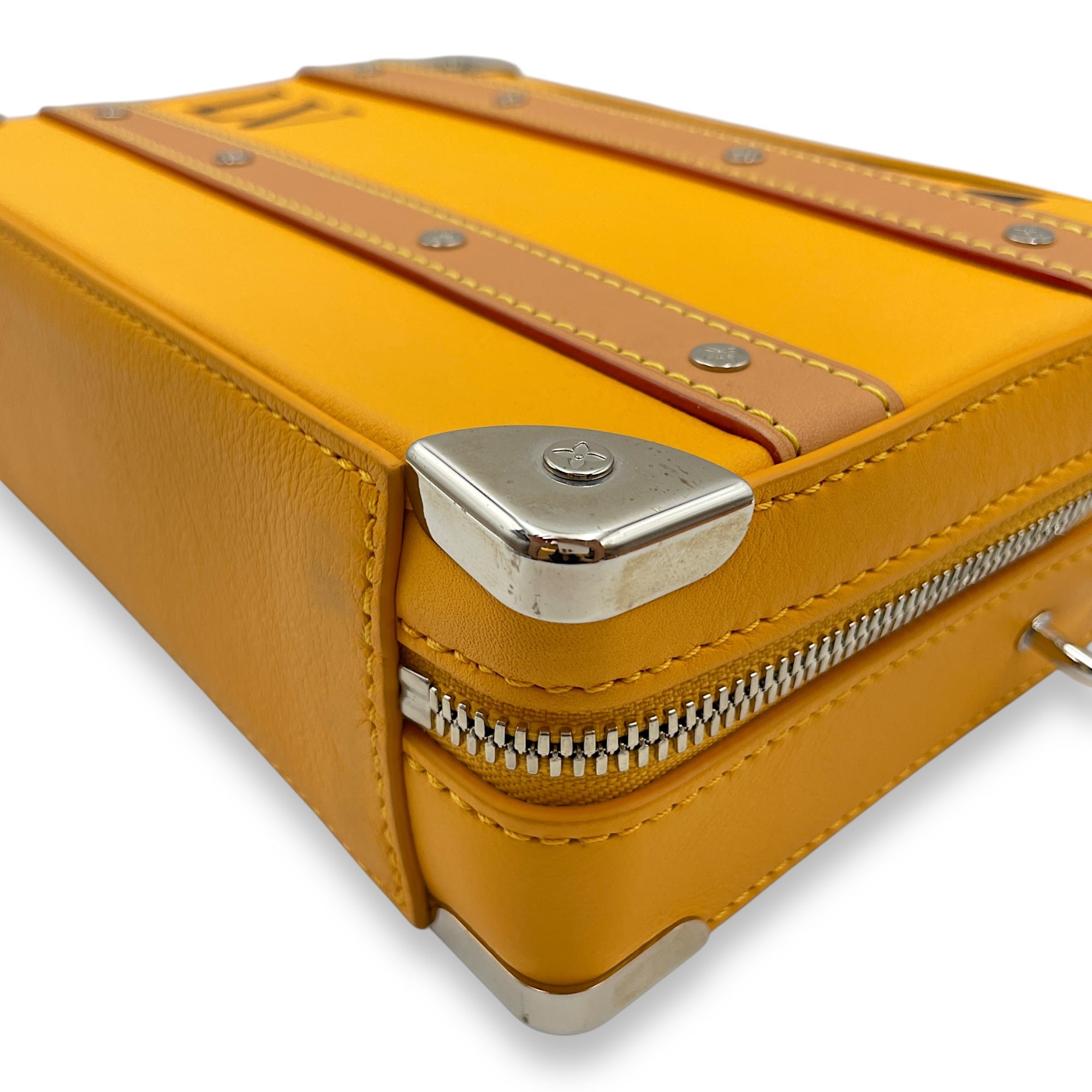 Virgil Handle Saffron Soft Trunk in Calfskin, Silver hardware