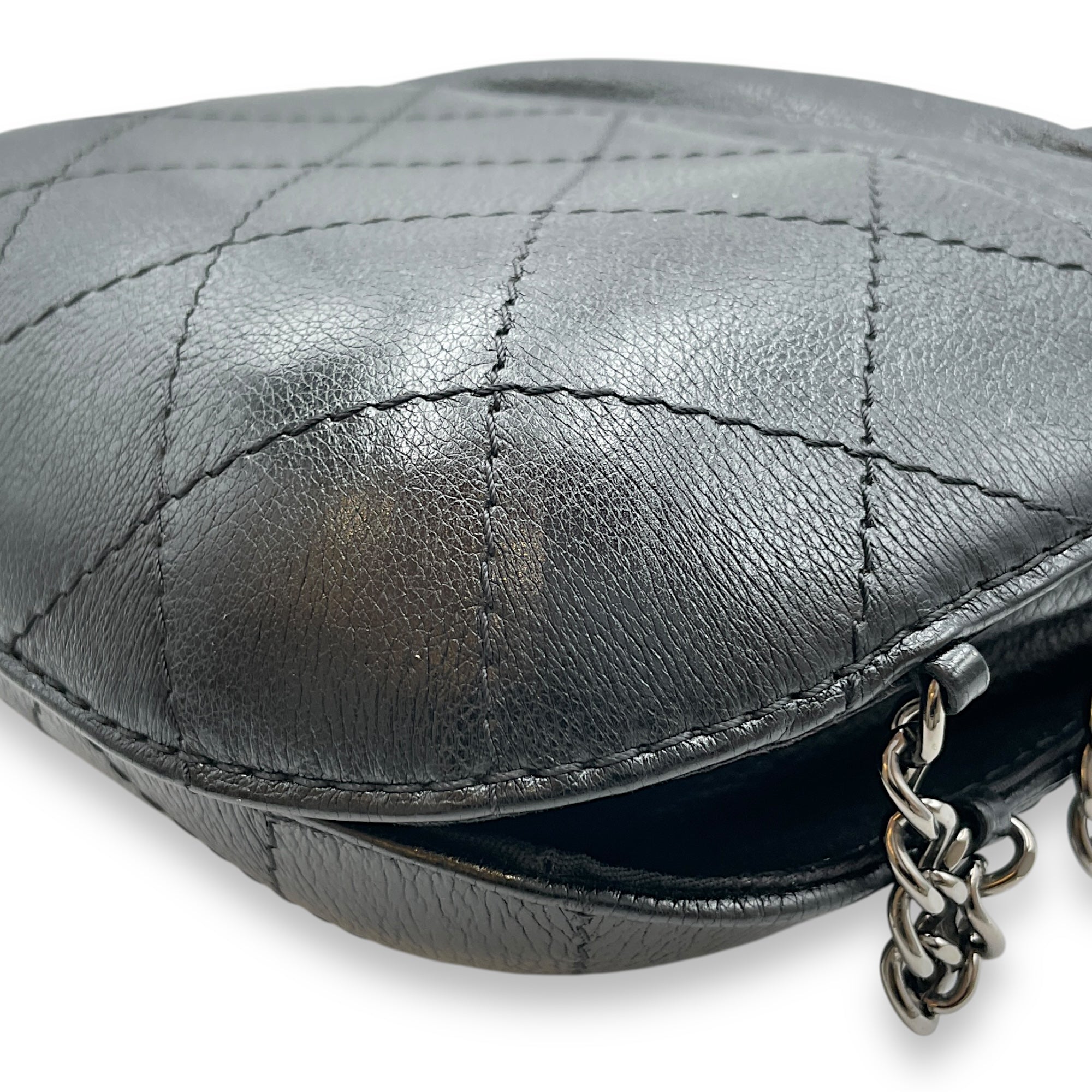 Gabrielle Drawstring Black Bucket with Chain in Calfskin, 2-Tone hardware