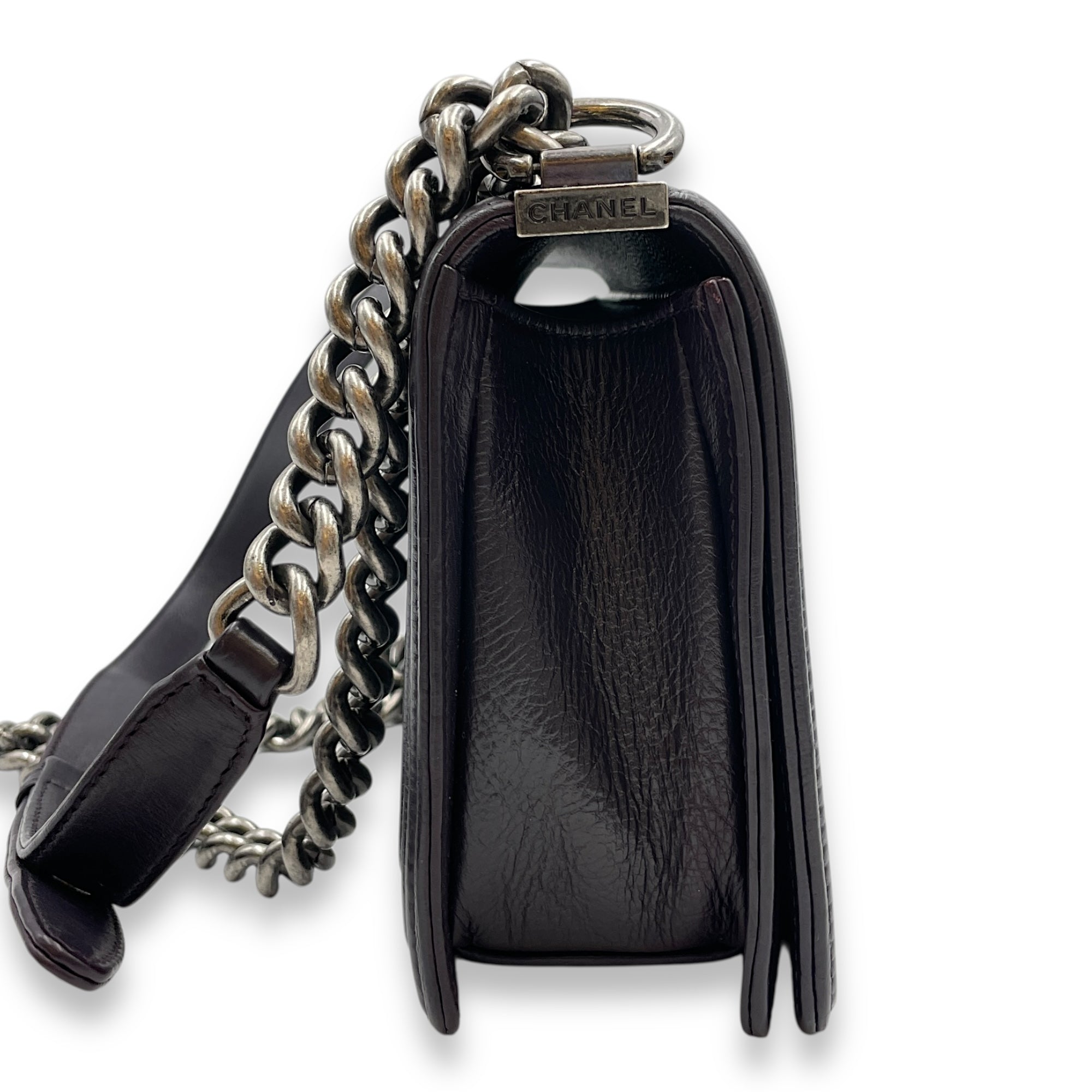 Le Boy Medium Purple Shoulder Bag in Calfskin, Ruthenium hardware