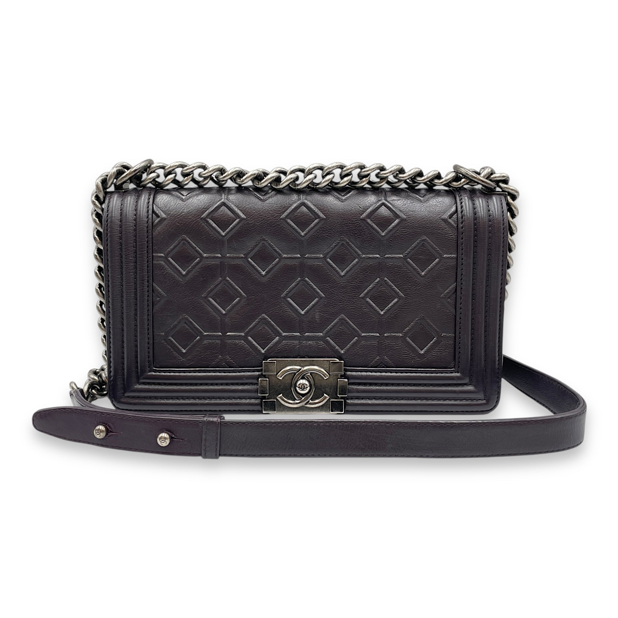 Le Boy Medium Purple Shoulder Bag in Calfskin, Ruthenium hardware