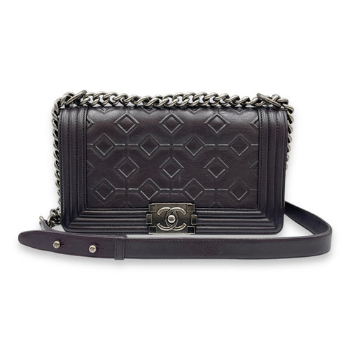 Le Boy Medium Purple Shoulder Bag in Calfskin, Ruthenium hardware