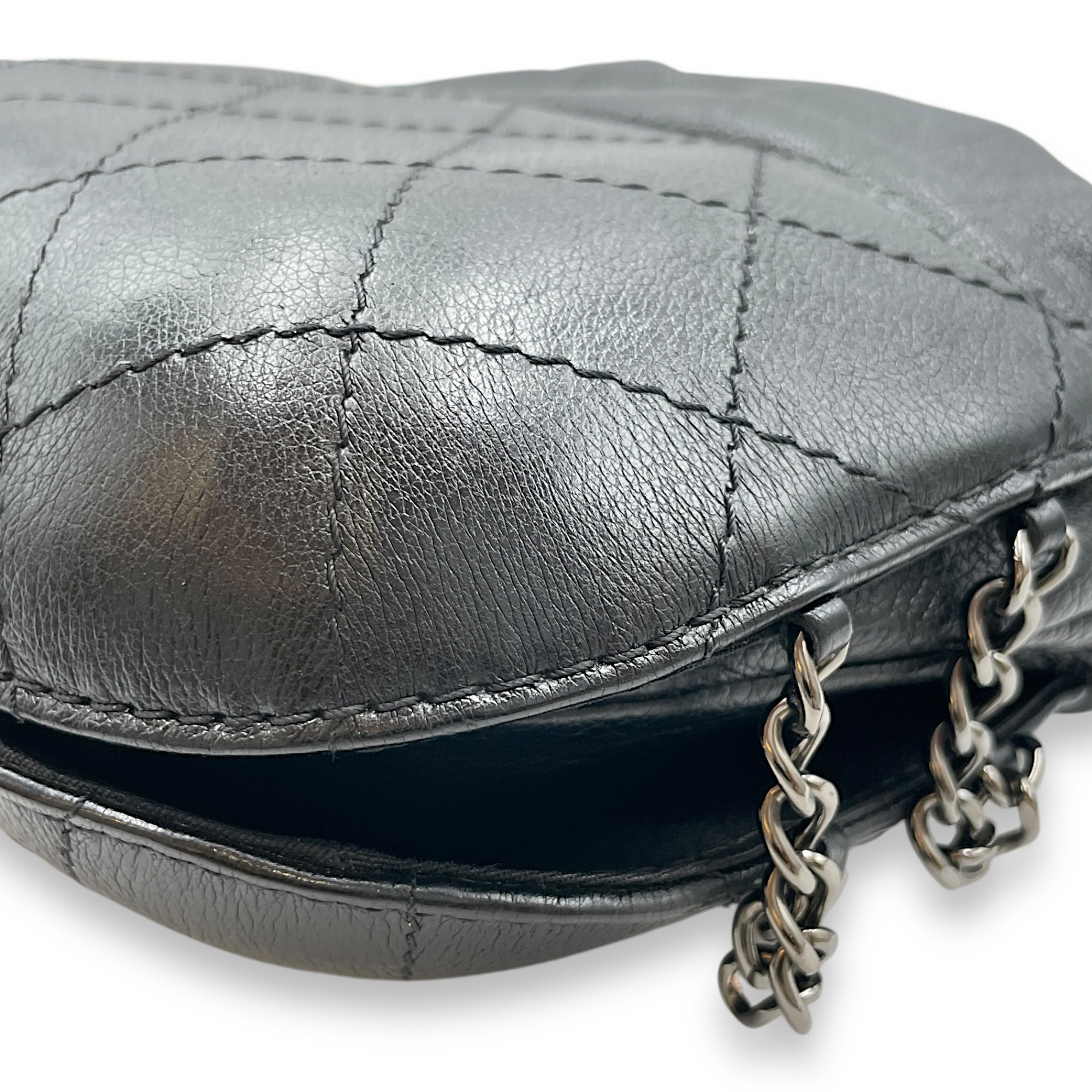 Gabrielle Drawstring Black Bucket with Chain in Calfskin, 2-Tone hardware