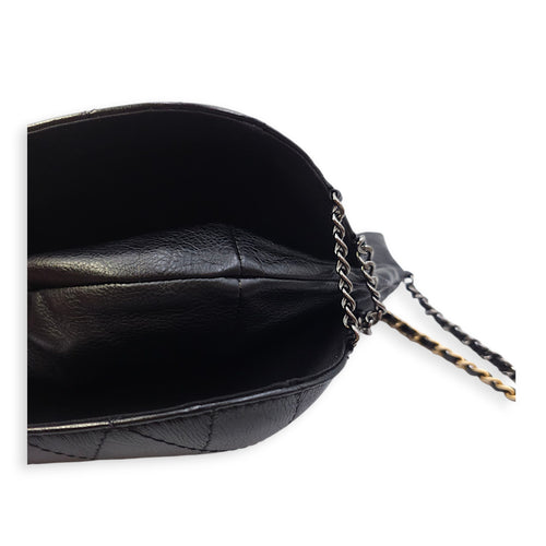 Gabrielle Drawstring Black Bucket with Chain in Calfskin, 2-Tone hardware