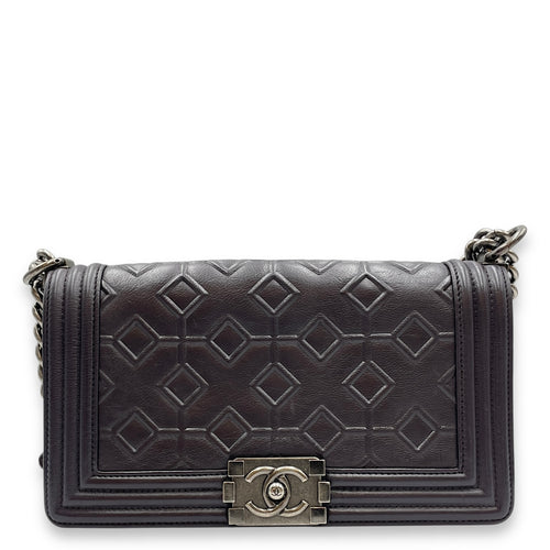 Le Boy Medium Purple Shoulder Bag in Calfskin, Ruthenium hardware