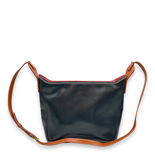 Vintage Black/Brown Crossbody Bag in Calfskin, Gold hardware