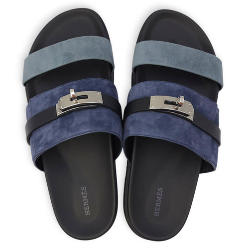Jackson 43 Blue/Noir Sandals in Suede Leather, Palladium hardware