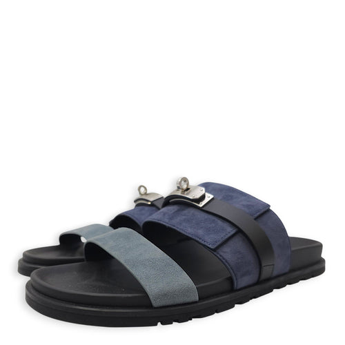 Jackson 43 Blue/Noir Sandals in Suede Leather, Palladium hardware