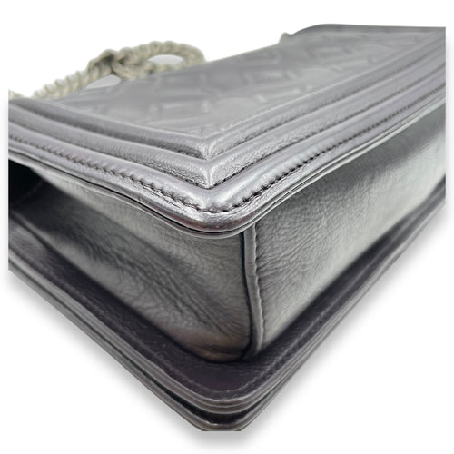 Le Boy Medium Purple Shoulder Bag in Calfskin, Ruthenium hardware