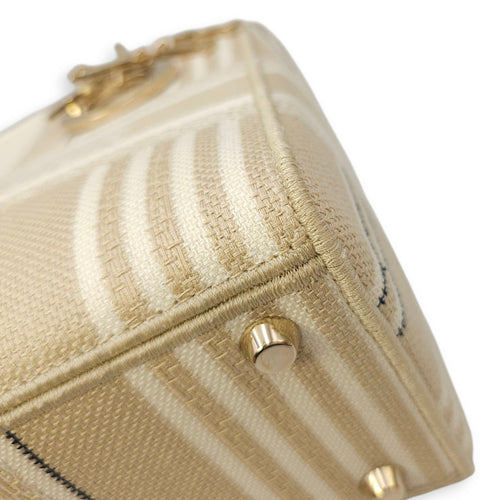 Lady Dior Medium Beige/White Shoulder Bag in Canvas, Gold hardware