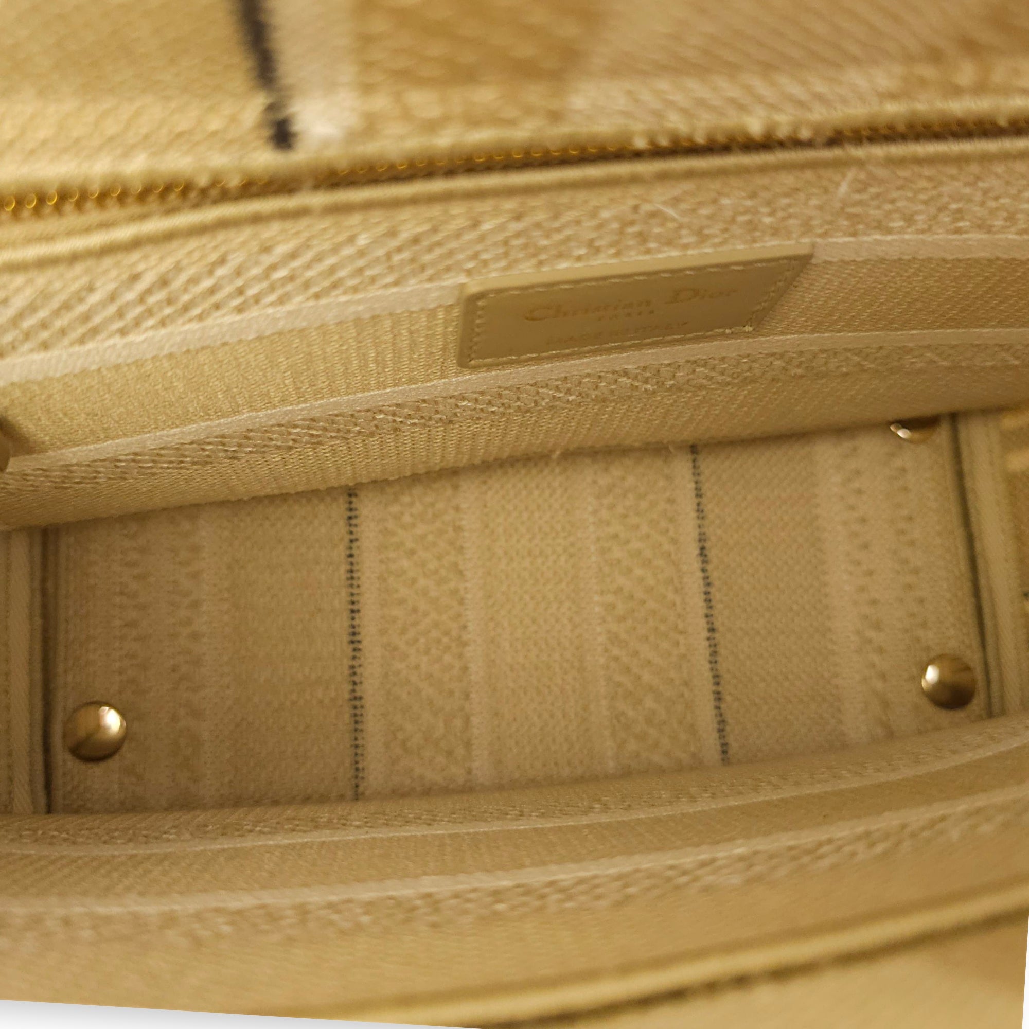 Lady Dior Medium Beige/White Shoulder Bag in Canvas, Gold hardware