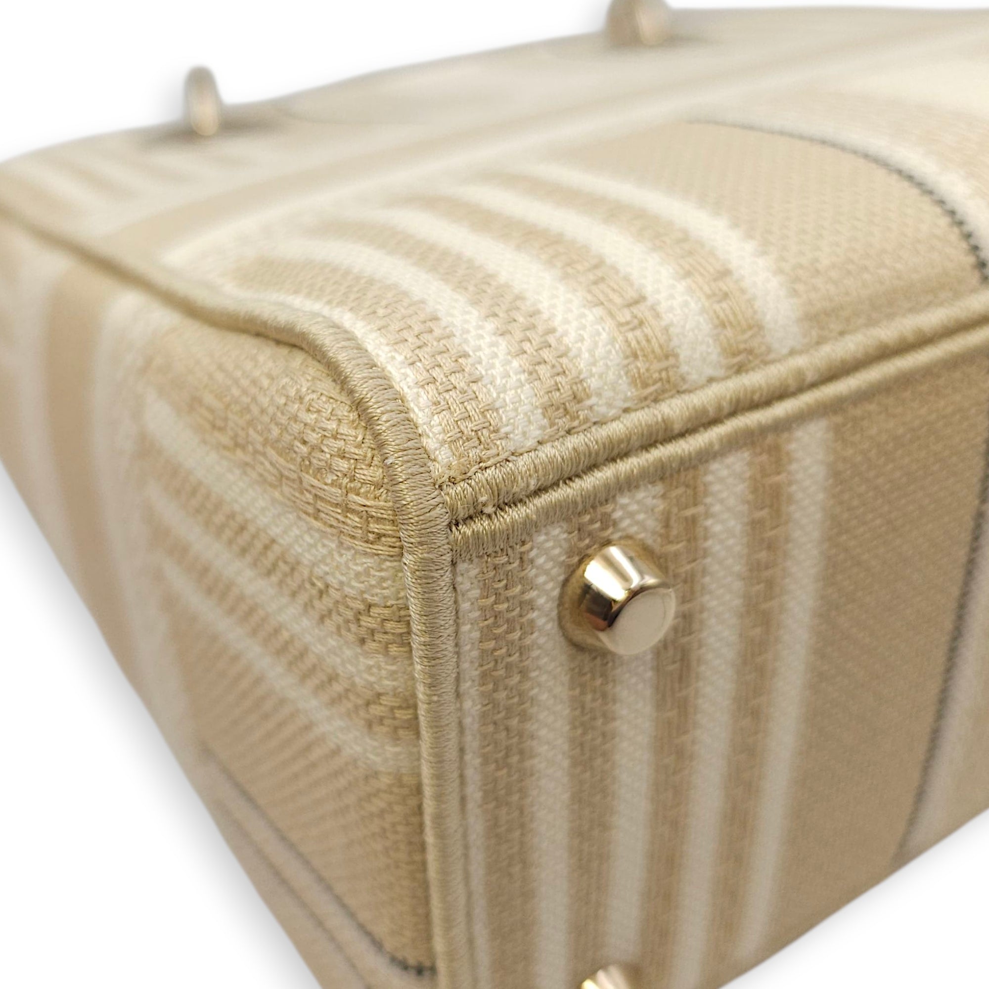 Lady Dior Medium Beige/White Shoulder Bag in Canvas, Gold hardware