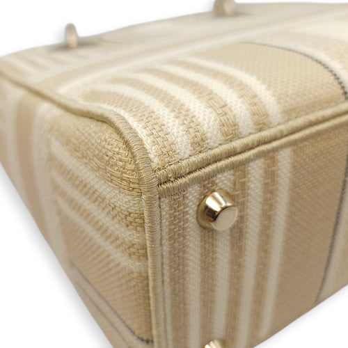 Lady Dior Medium Beige/White Shoulder Bag in Canvas, Gold hardware