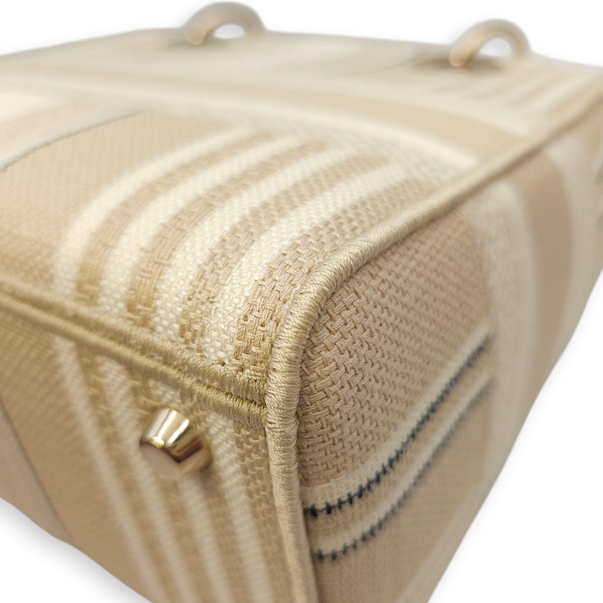 Lady Dior Medium Beige/White Shoulder Bag in Canvas, Gold hardware