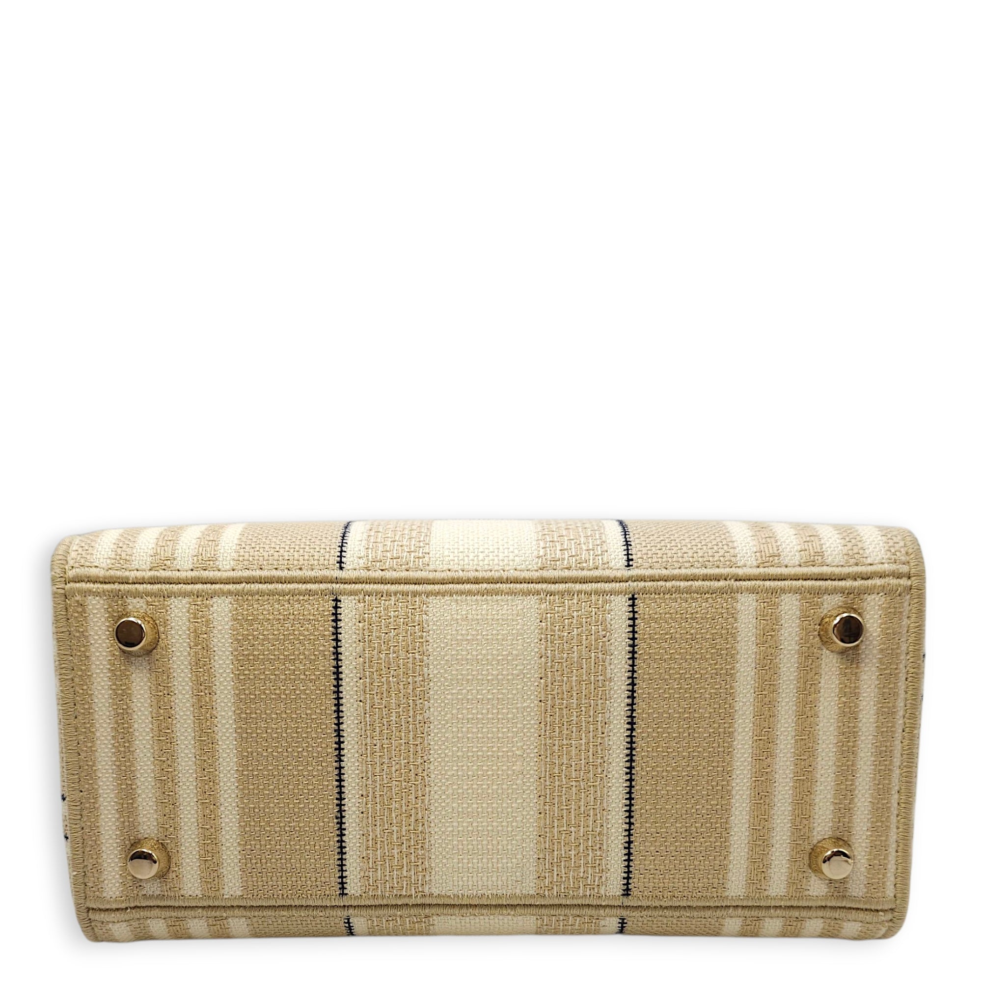 Lady Dior Medium Beige/White Shoulder Bag in Canvas, Gold hardware