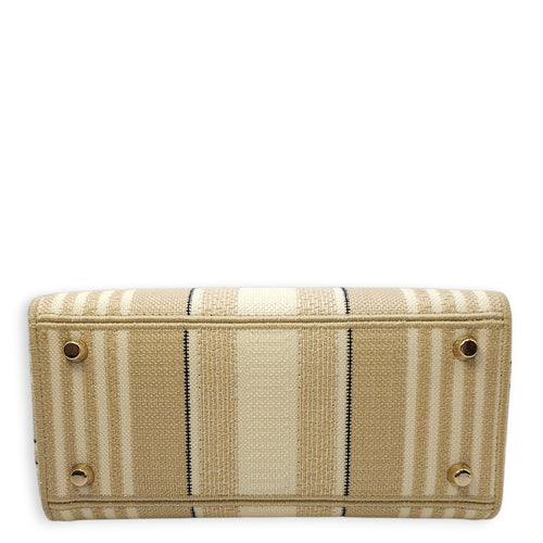 Lady Dior Medium Beige/White Shoulder Bag in Canvas, Gold hardware