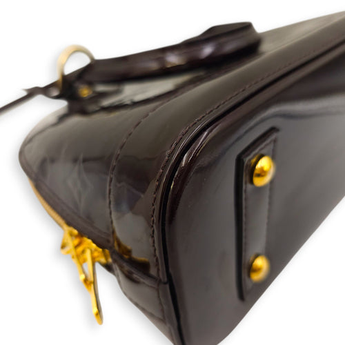 Alma BB Amarante Shoulder Bag in Monogram Vernis Leather, Gold hardware