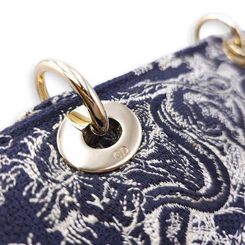 Lady Dior D- Lite Toile De Jouy Medium Blue Shoulder Bag in Canvas, Gold hardware