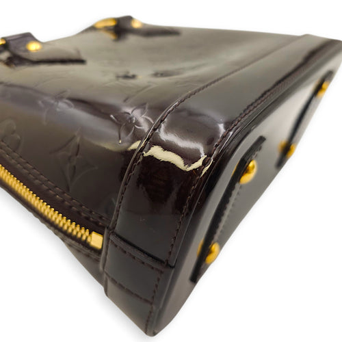 Alma BB Amarante Shoulder Bag in Monogram Vernis Leather, Gold hardware