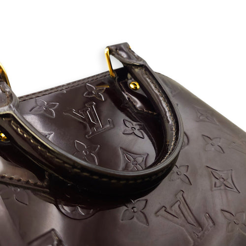 Alma BB Amarante Shoulder Bag in Monogram Vernis Leather, Gold hardware