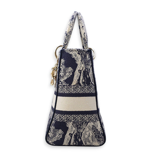 Lady Dior D- Lite Toile De Jouy Medium Blue Shoulder Bag in Canvas, Gold hardware