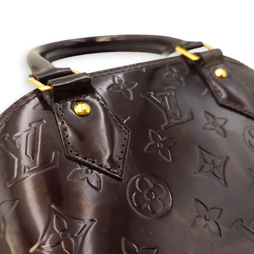 Alma BB Amarante Shoulder Bag in Monogram Vernis Leather, Gold hardware