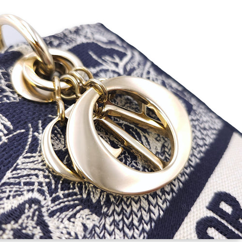 Lady Dior D- Lite Toile De Jouy Medium Blue Shoulder Bag in Canvas, Gold hardware