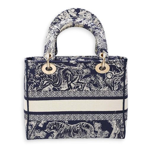 Lady Dior D- Lite Toile De Jouy Medium Blue Shoulder Bag in Canvas, Gold hardware