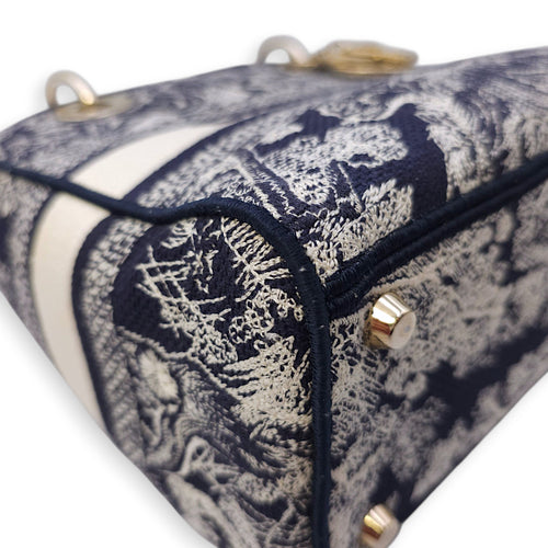 Lady Dior D- Lite Toile De Jouy Medium Blue Shoulder Bag in Canvas, Gold hardware