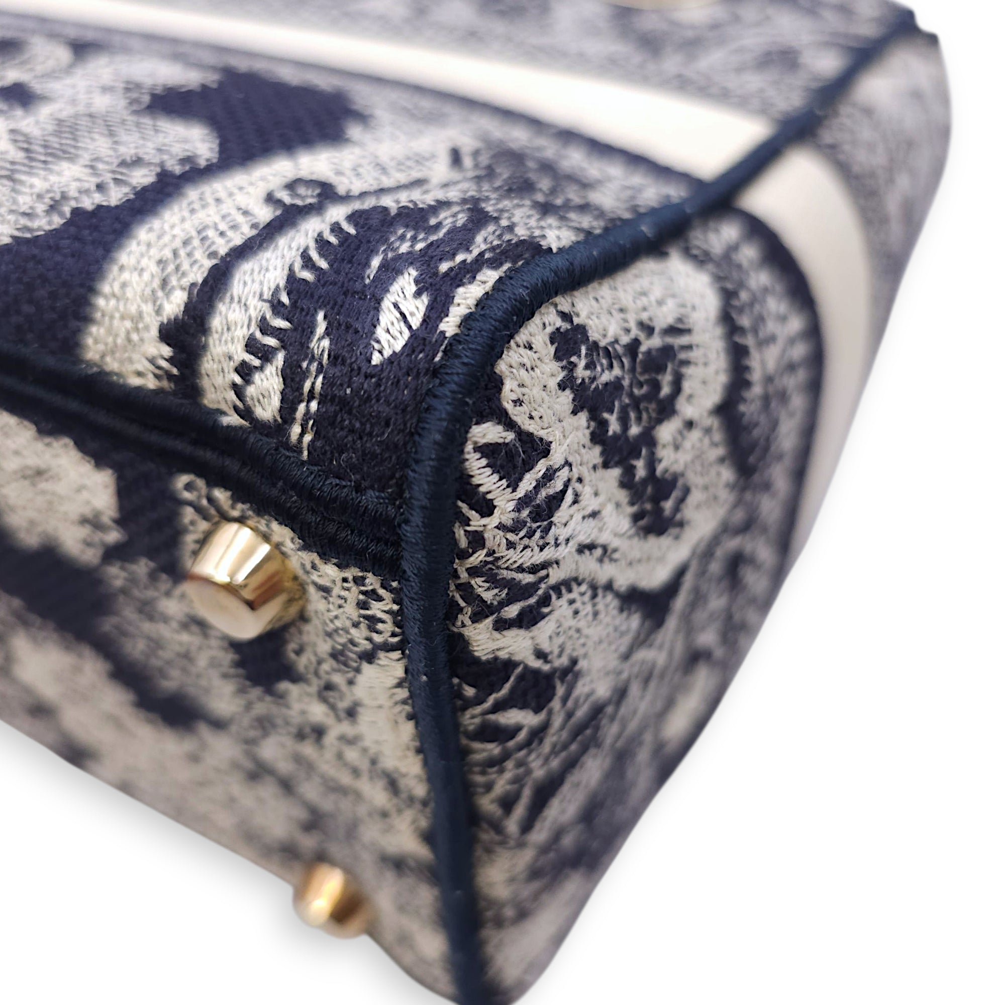 Lady Dior D- Lite Toile De Jouy Medium Blue Shoulder Bag in Canvas, Gold hardware