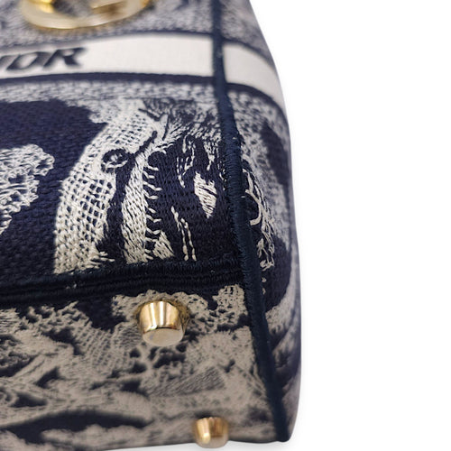 Lady Dior D- Lite Toile De Jouy Medium Blue Shoulder Bag in Canvas, Gold hardware