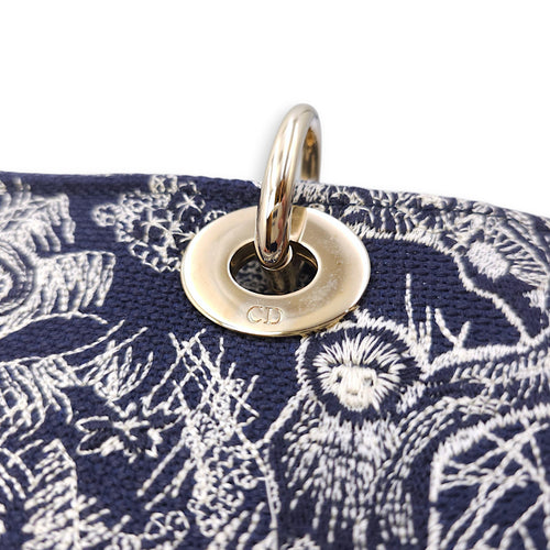Lady Dior D- Lite Toile De Jouy Medium Blue Shoulder Bag in Canvas, Gold hardware