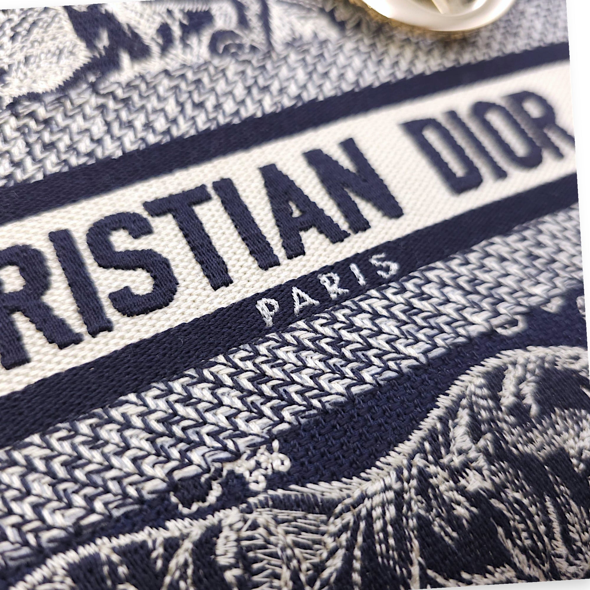 Lady Dior D- Lite Toile De Jouy Medium Blue Shoulder Bag in Canvas, Gold hardware