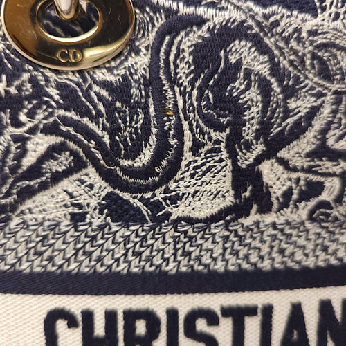 Lady Dior D- Lite Toile De Jouy Medium Blue Shoulder Bag in Canvas, Gold hardware