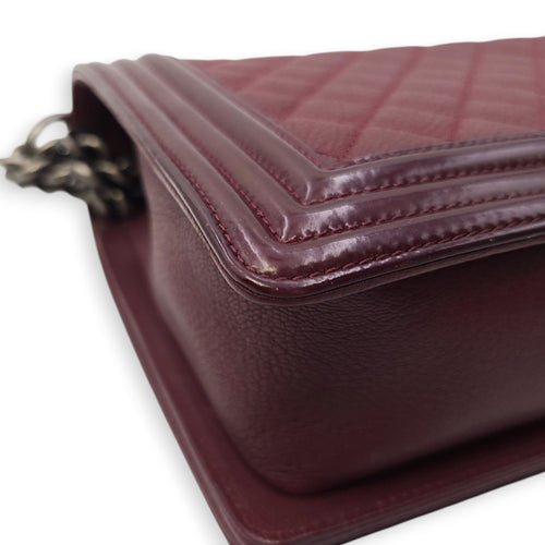 Le Boy Medium Deep Red Flap Bag in Caviar Leather, Ruthenium hardware