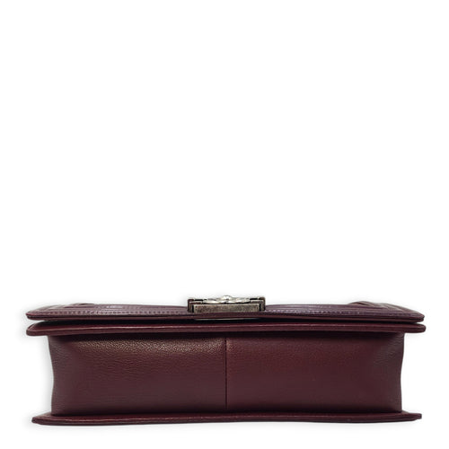 Le Boy Medium Deep Red Flap Bag in Caviar Leather, Ruthenium hardware