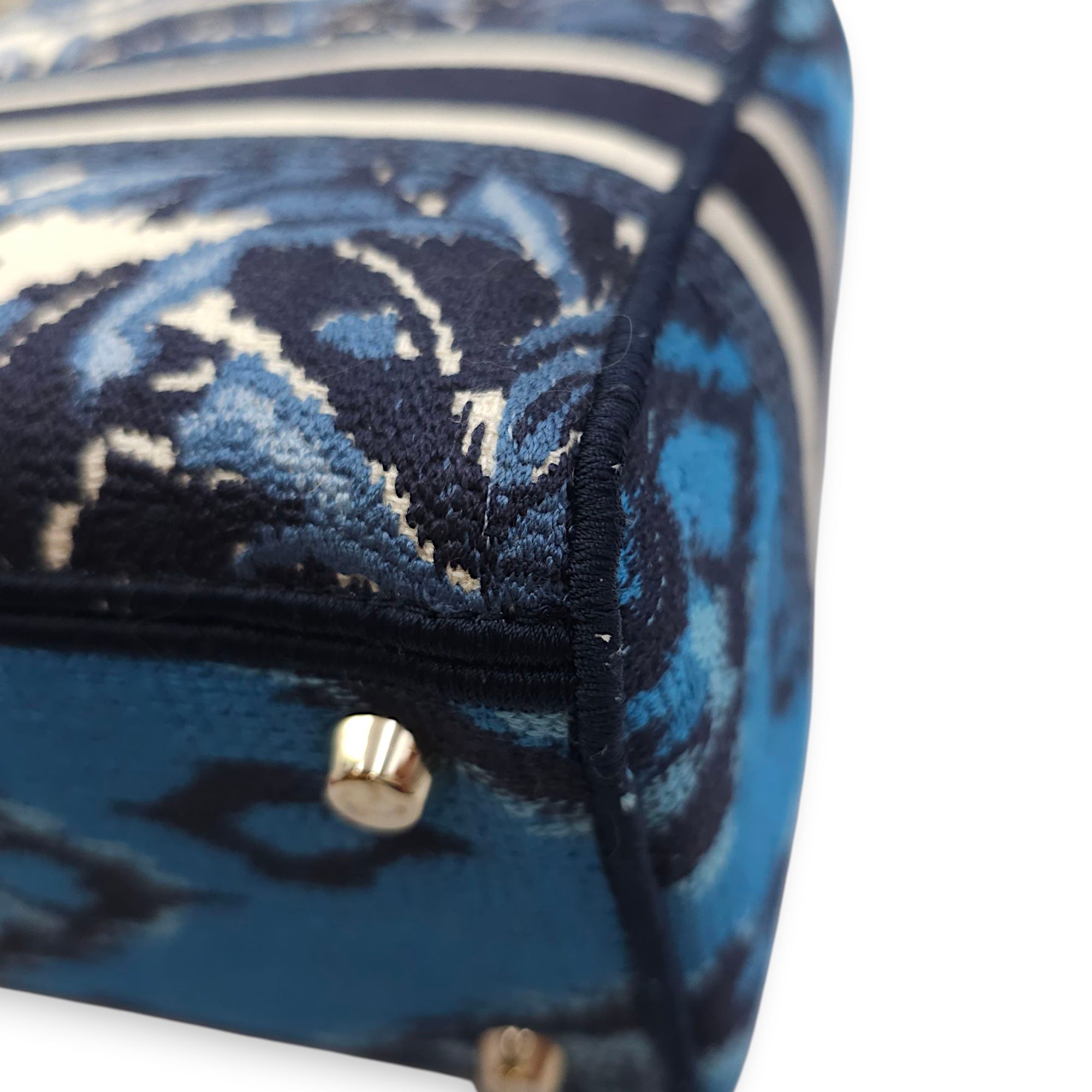 Lady Dior Medium Blue Shoulder Bag in Canvas, Gold hardware