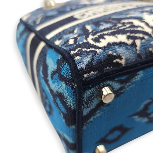 Lady Dior Medium Blue Shoulder Bag in Canvas, Gold hardware