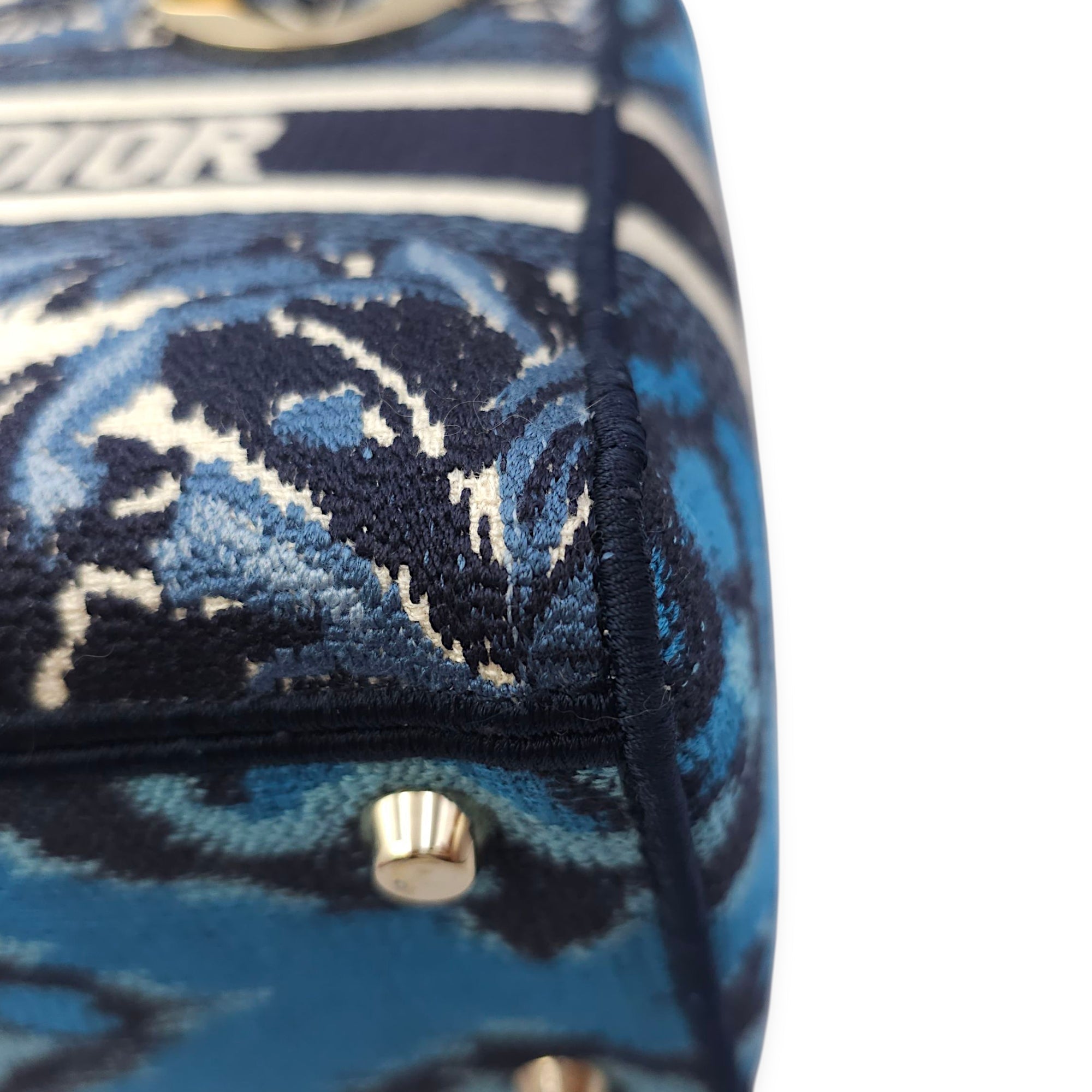 Lady Dior  Medium Blue Shoulder Bag in Canvas Gold hardware CL2511-16932 11