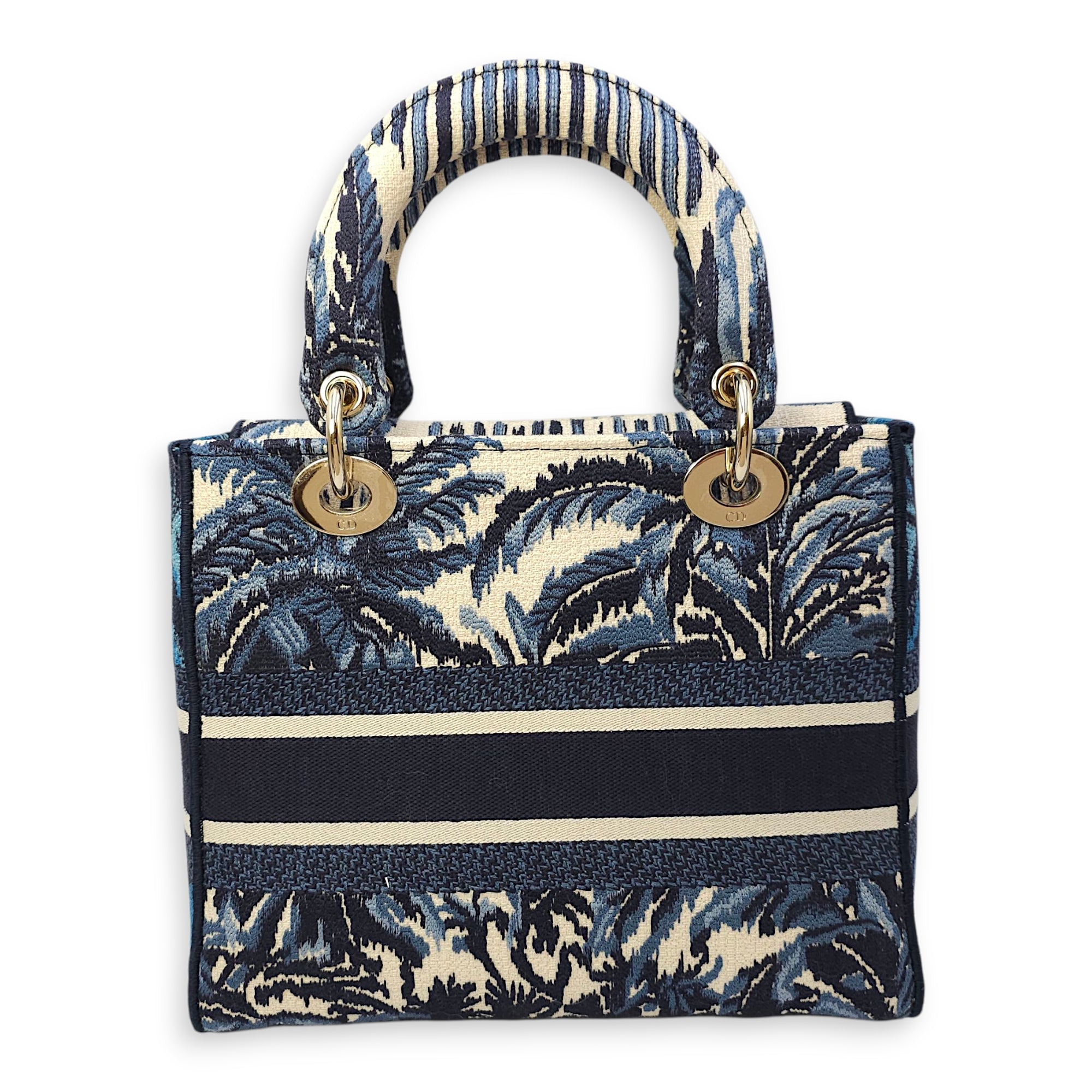 Lady Dior Medium Blue Shoulder Bag in Canvas, Gold hardware