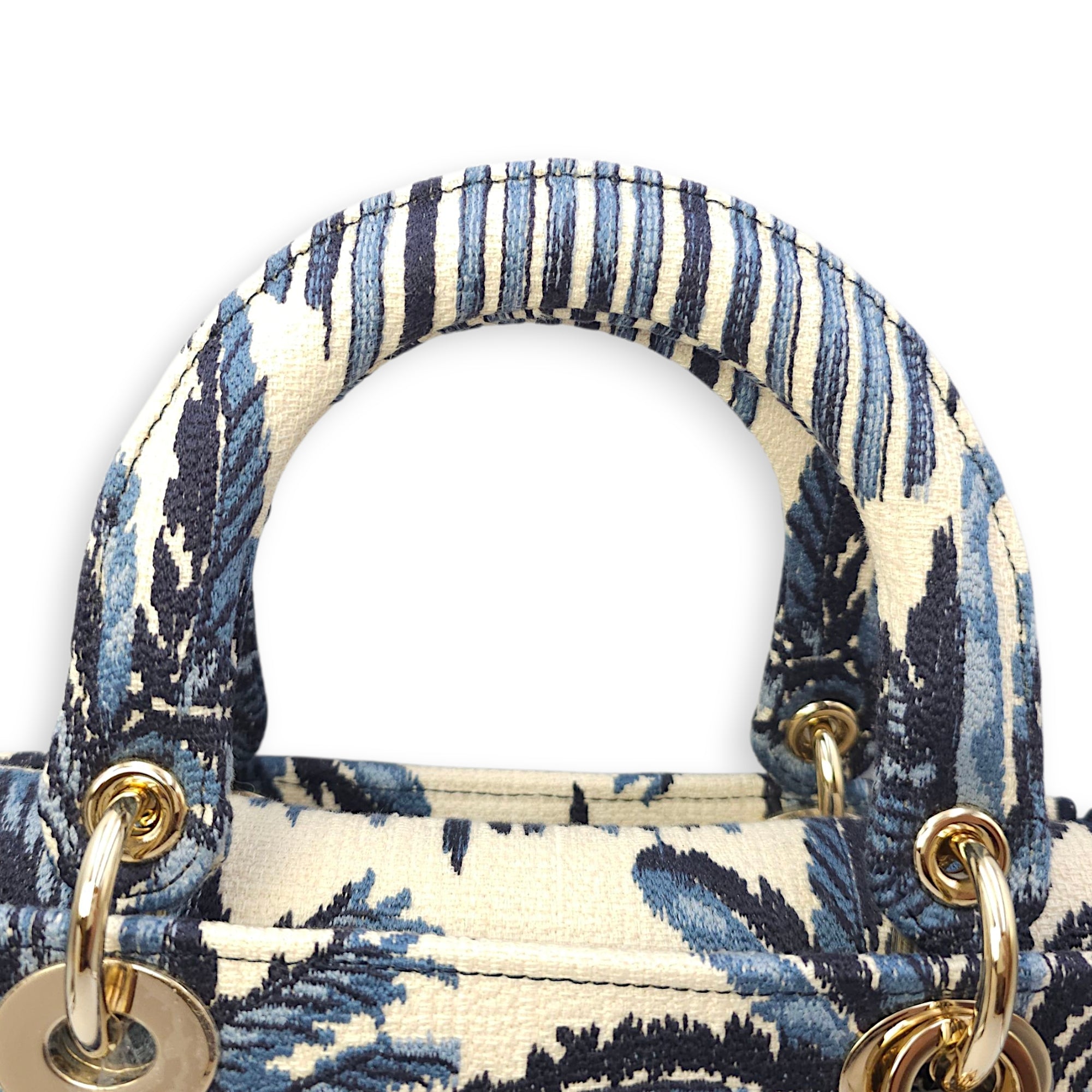 Lady Dior Medium Blue Shoulder Bag in Canvas, Gold hardware