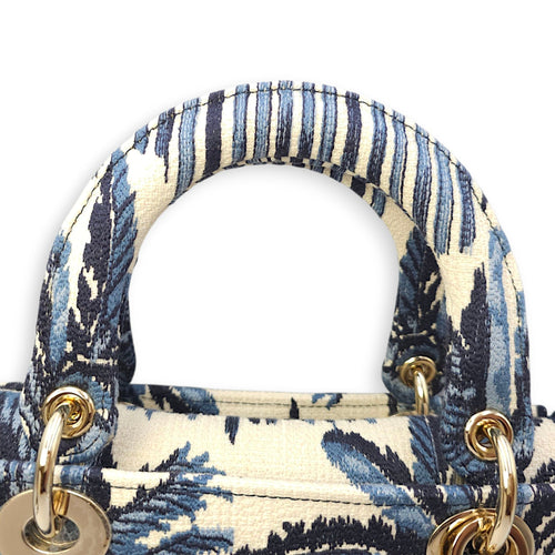 Lady Dior  Medium Blue Shoulder Bag in Canvas Gold hardware CL2511-16932 2