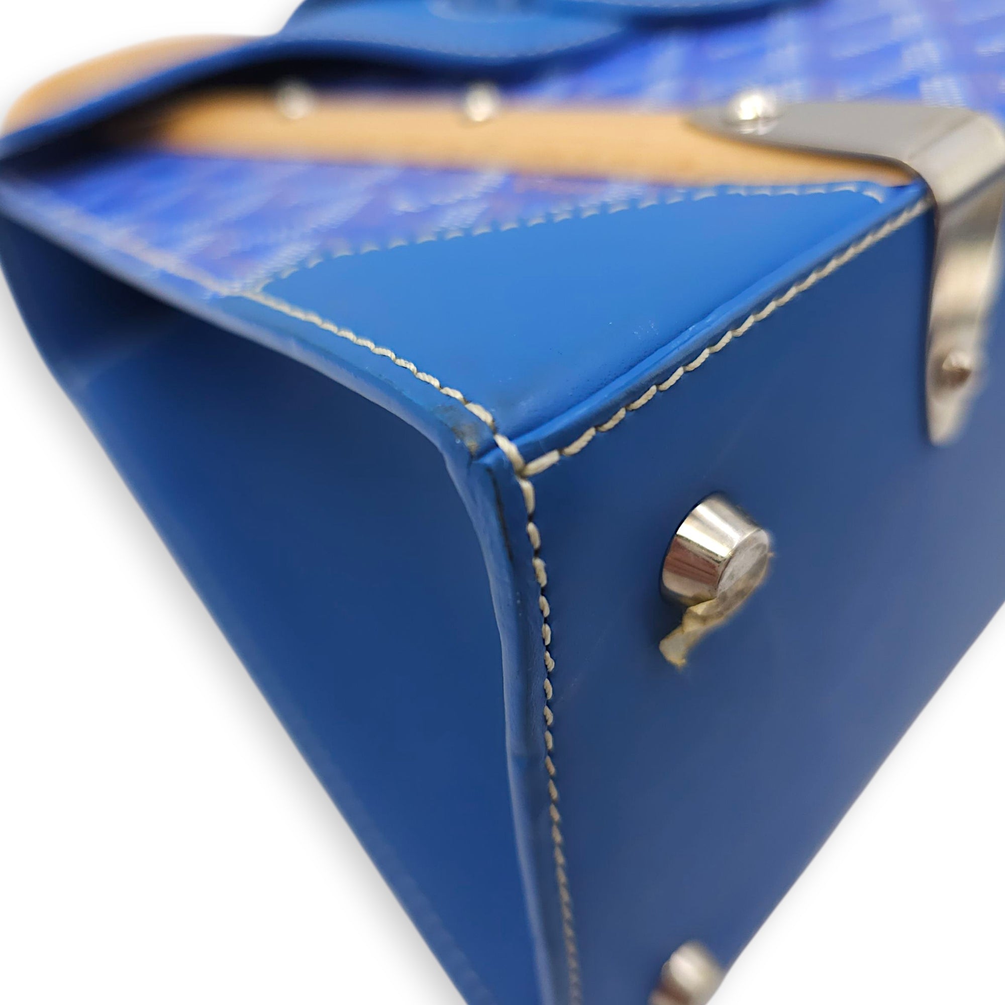 Saigon PM Blue Shoulder Bag in Canvas, Silver hardware