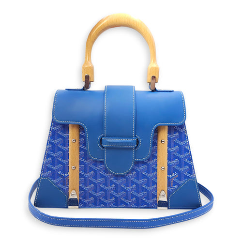 Saigon PM Blue Shoulder Bag in Canvas, Silver hardware