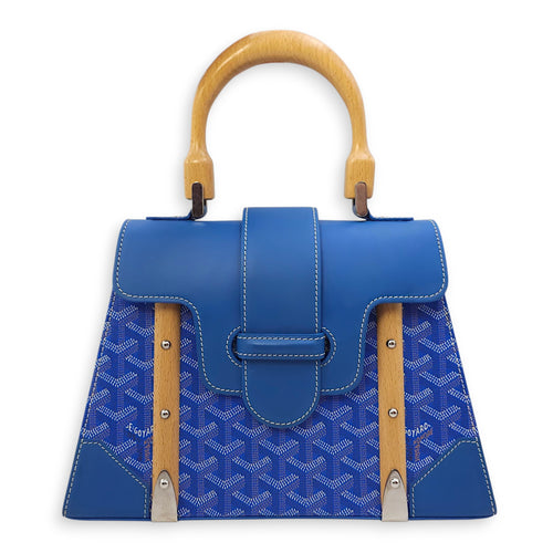 Saigon PM Blue Shoulder Bag in Canvas, Silver hardware