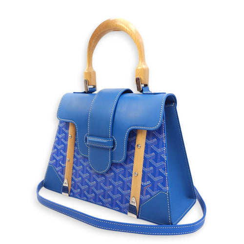 Saigon PM Blue Shoulder Bag in Canvas, Silver hardware