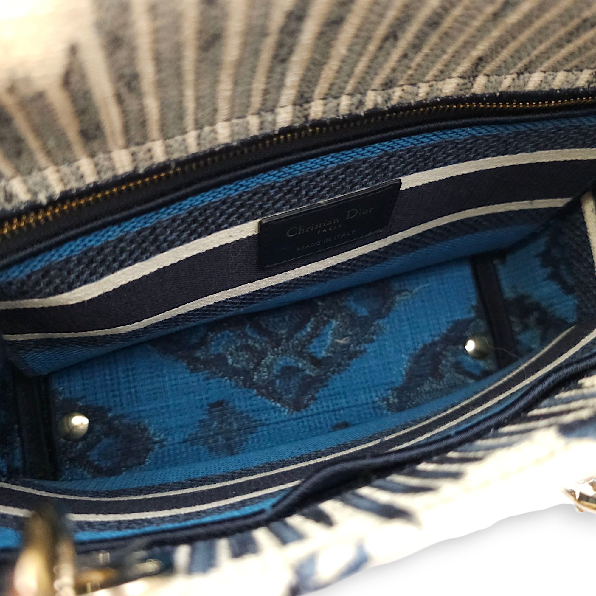 Lady Dior  Medium Blue Shoulder Bag in Canvas Gold hardware CL2511-16932 9