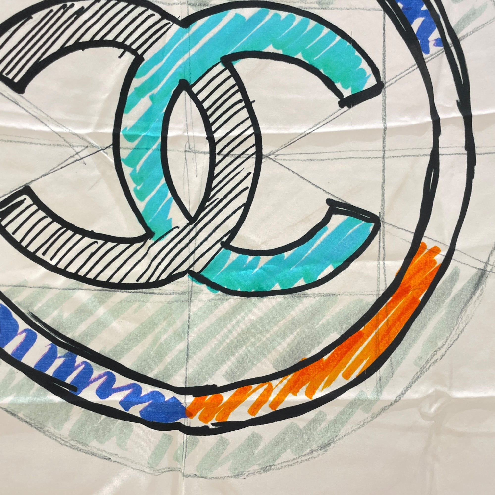 White Paint Strokes 84cm x 84cm Multi-Color Scarf in Silk