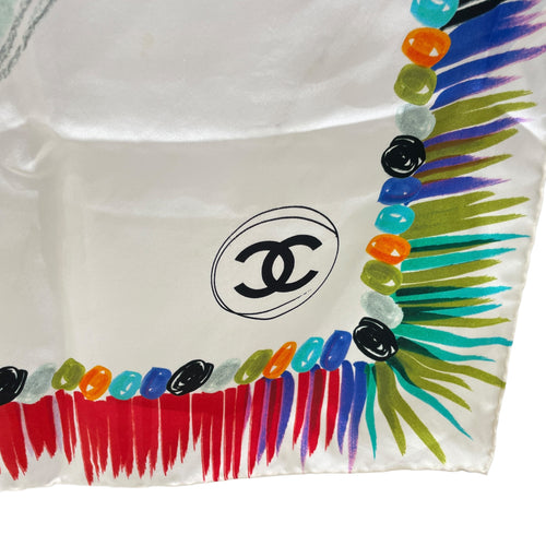 White Paint Strokes 84cm x 84cm Multi-Color Scarf in Silk